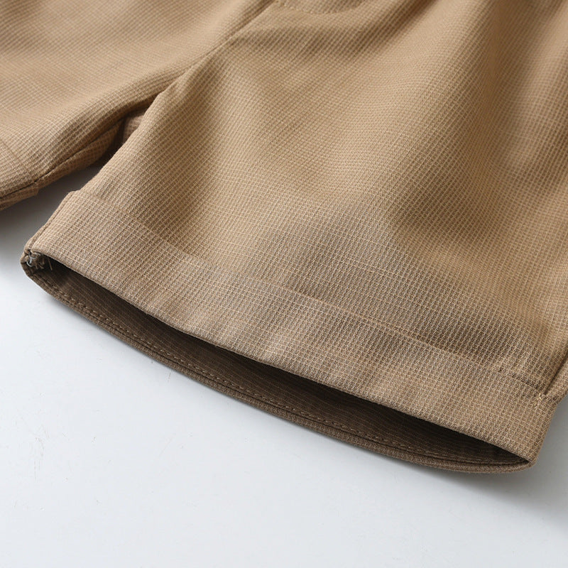 Completo Estivo Bambino Camicia a Righe Verde con Papillon e Shorts Beige
