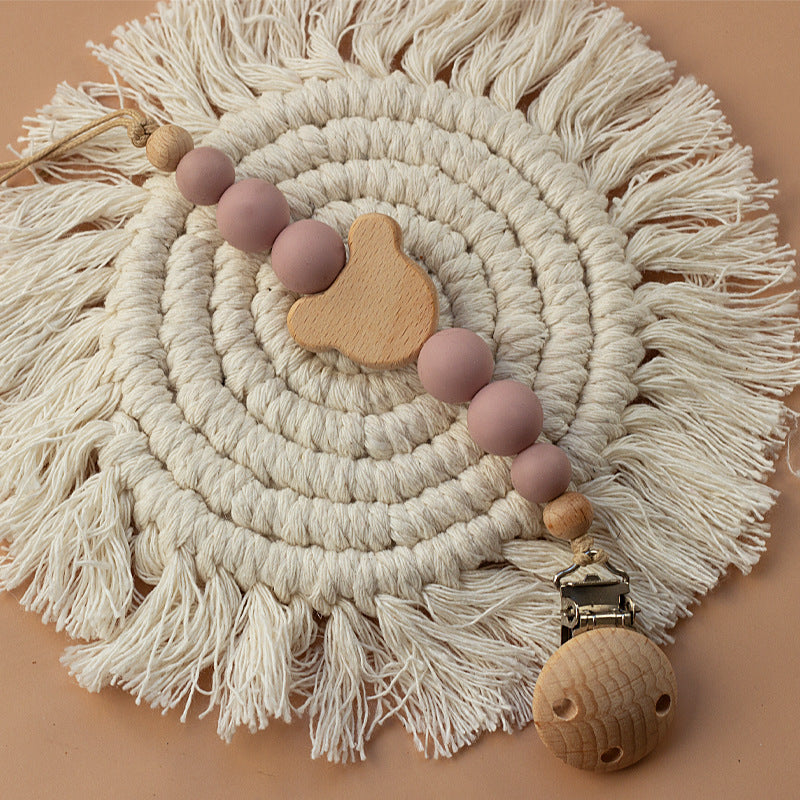 Portaciuccio in Legno e Silicone Orsetto – Design Naturale con Perline