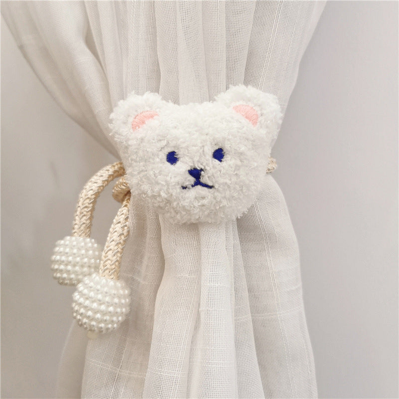 Ferma Tende Orsetto in Peluche con Cordoncino e Perle Decorative