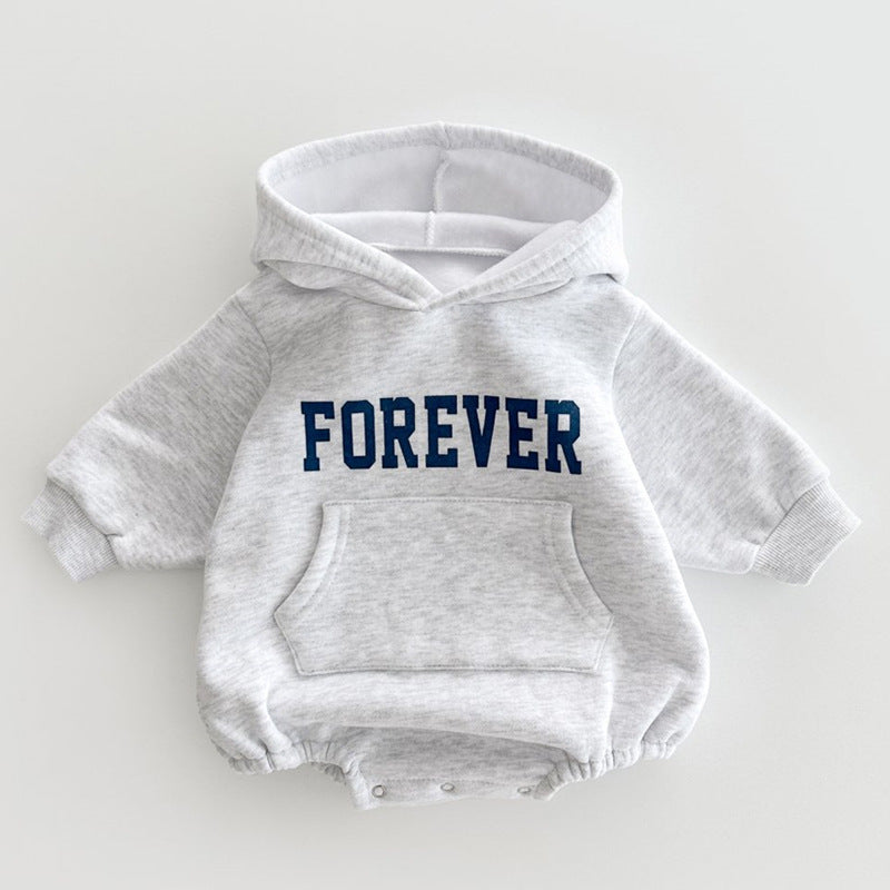 Pagliaccetto Neonato con Cappuccio e Scritta "FOREVER"