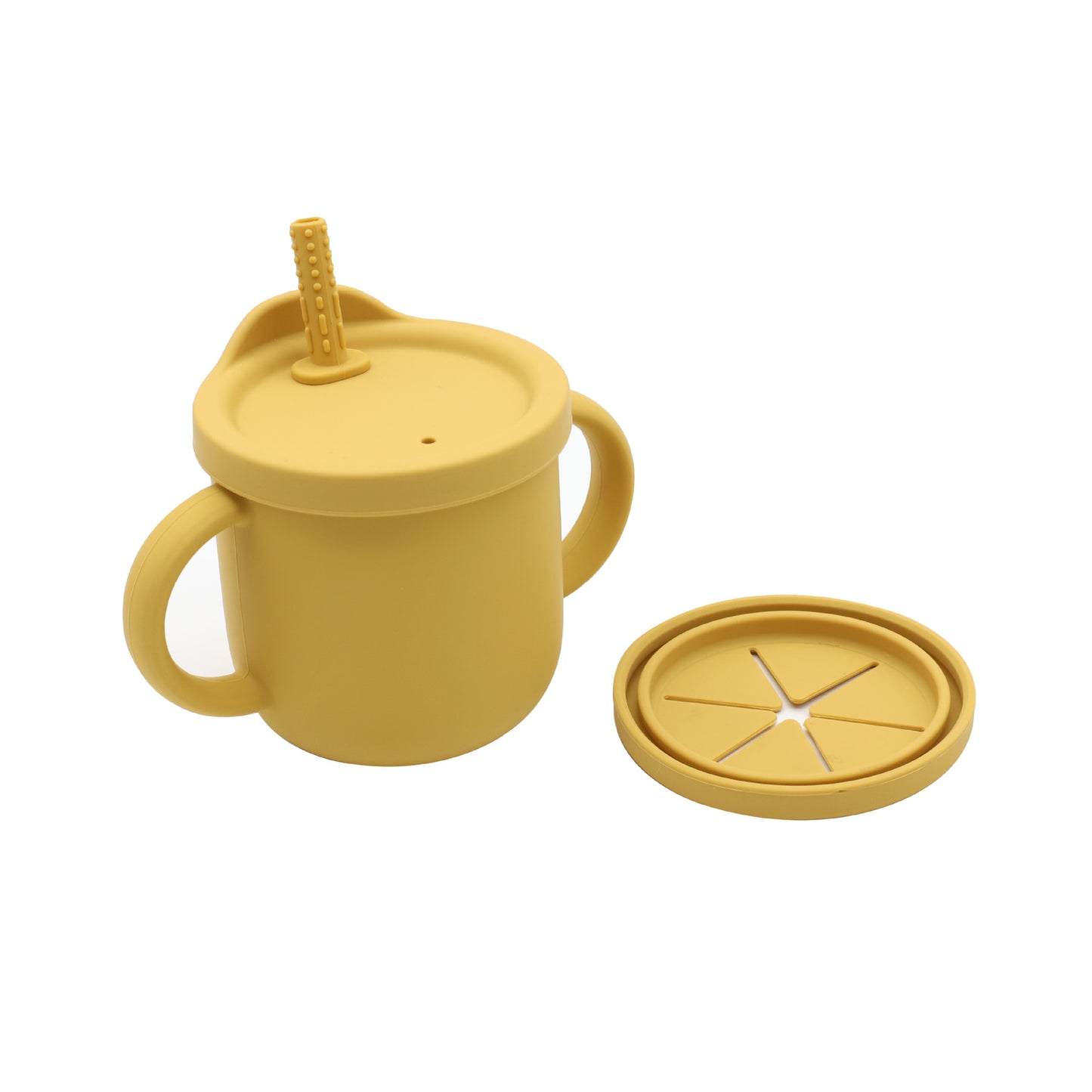 Tazza in Silicone 2 in 1 per Bambini con Cannuccia e Coperchio Snack