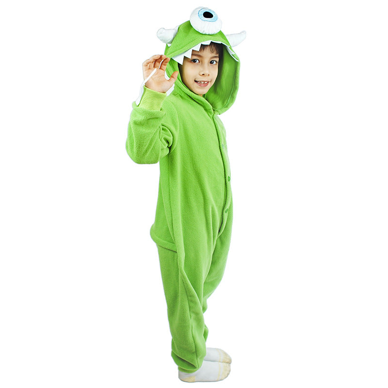 Costume Mike Bambino Mostro Verde con Cappuccio