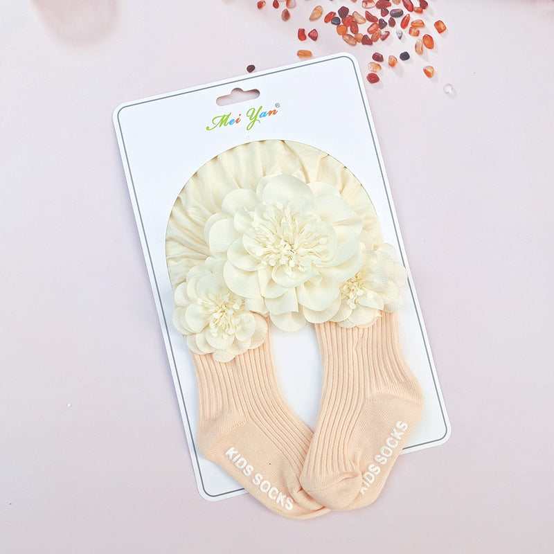 Set Turbante e Calzini per Bambina con Dettagli Floreali