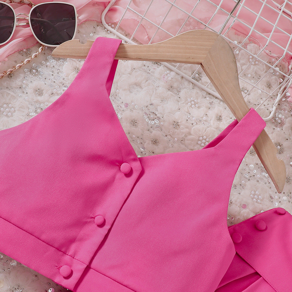 Completo Elegante Rosa Fucsia per Bambina – 2 Pezzi Chic con Top e Pantalone
