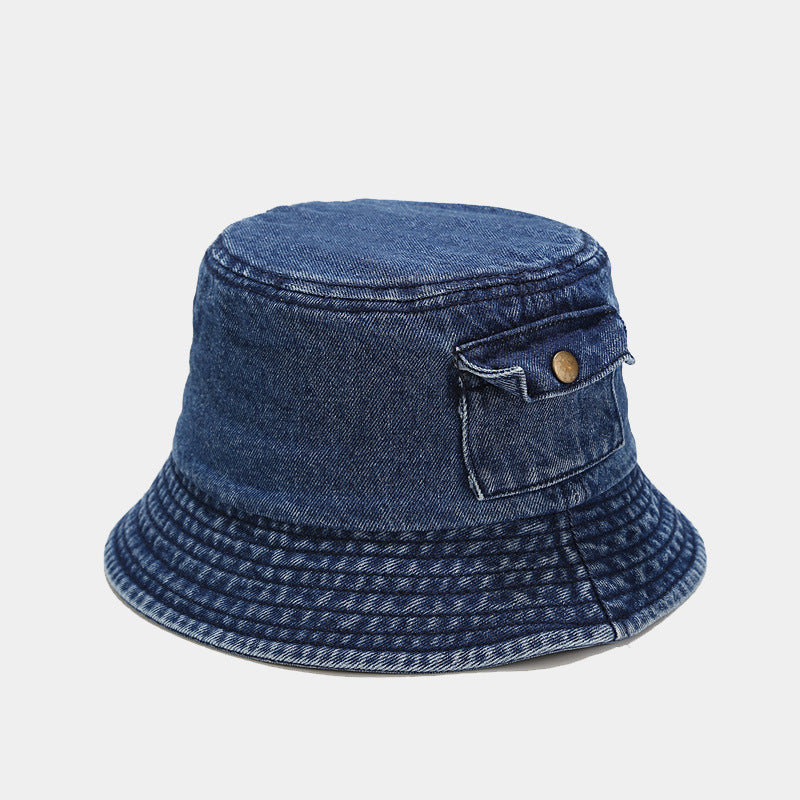 Cappello Bucket in Jeans Stile Casual con Taschino