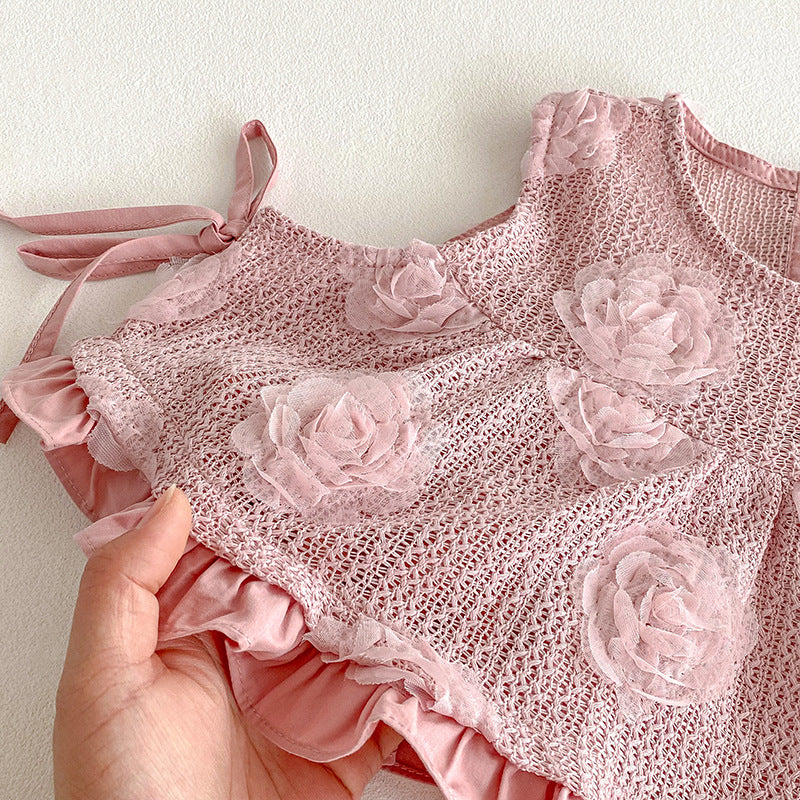 Pagliaccetto Elegante Neonata con Gonna Rosa Ricamata e Colletto