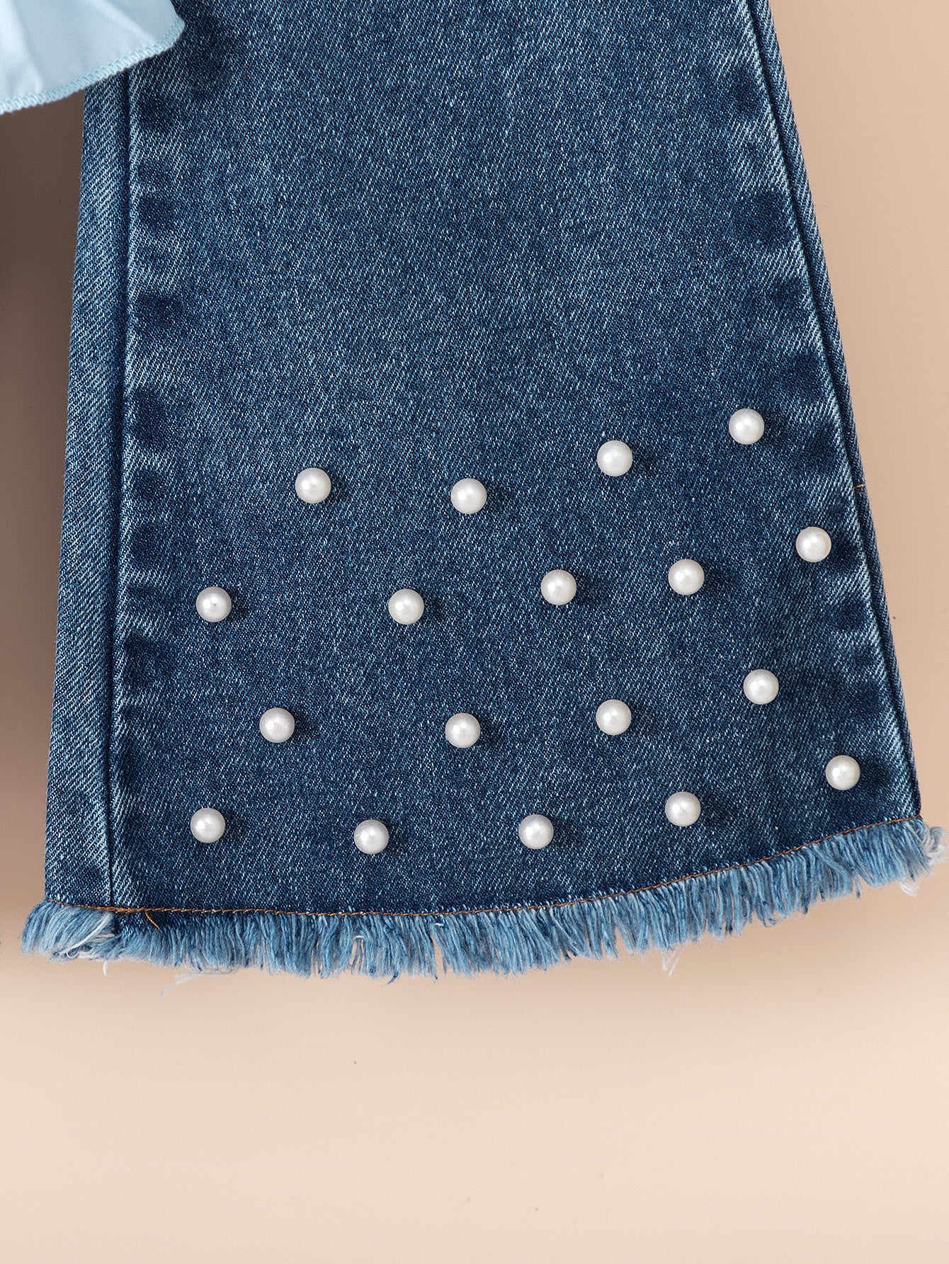 Completo Bimba Elegante - Camicia Azzurra e Set in Denim con Perline