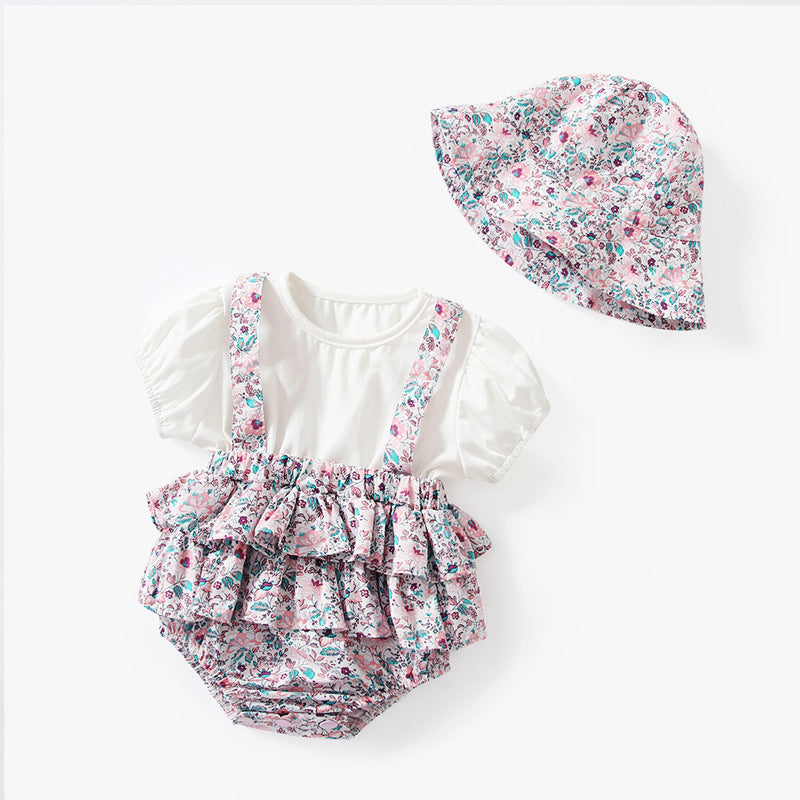 Pagliaccetto Estivo Bimba con Bretelle e Cappellino