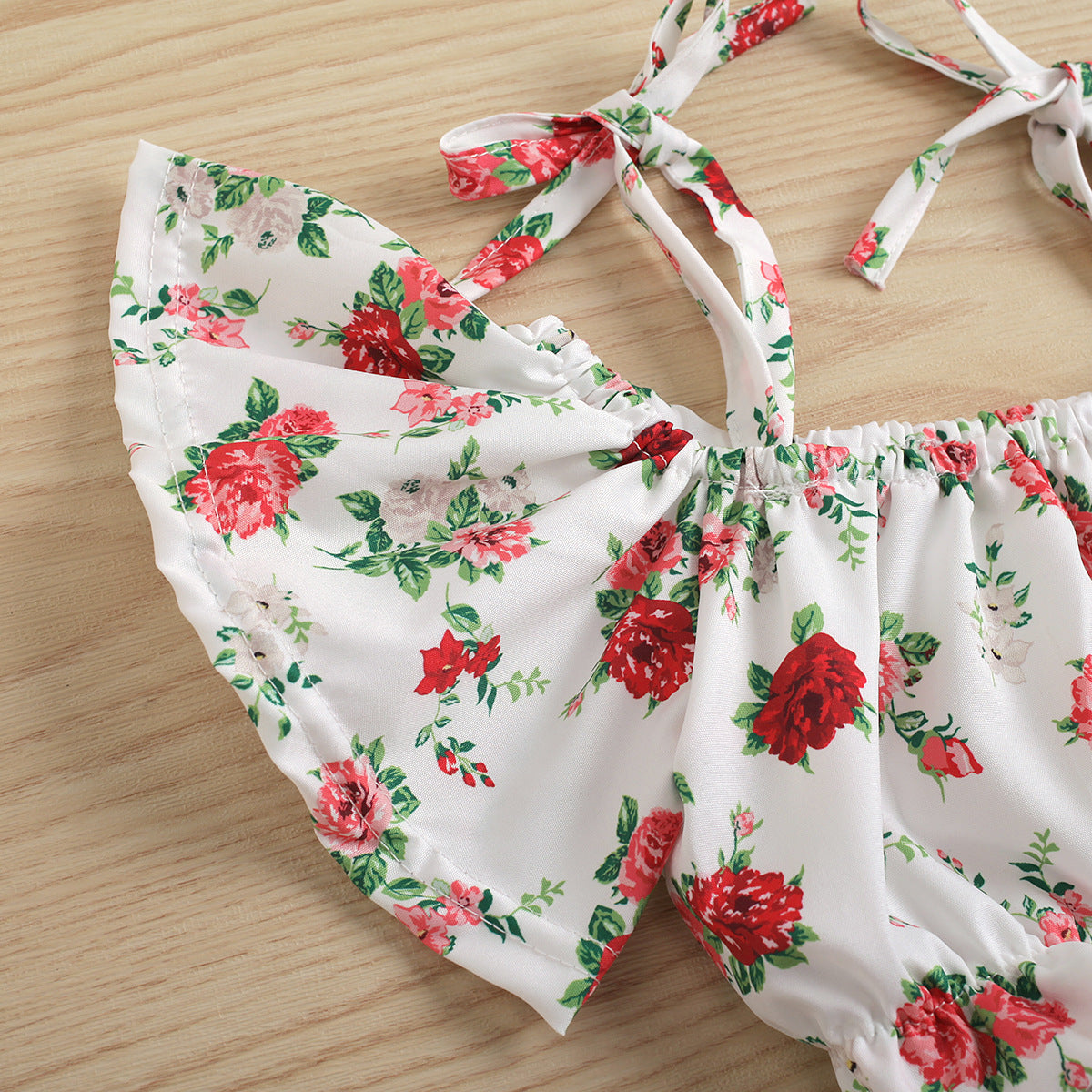 Completo Estivo Bambina con Fiori Rosso Rosa – 2 Pezzi