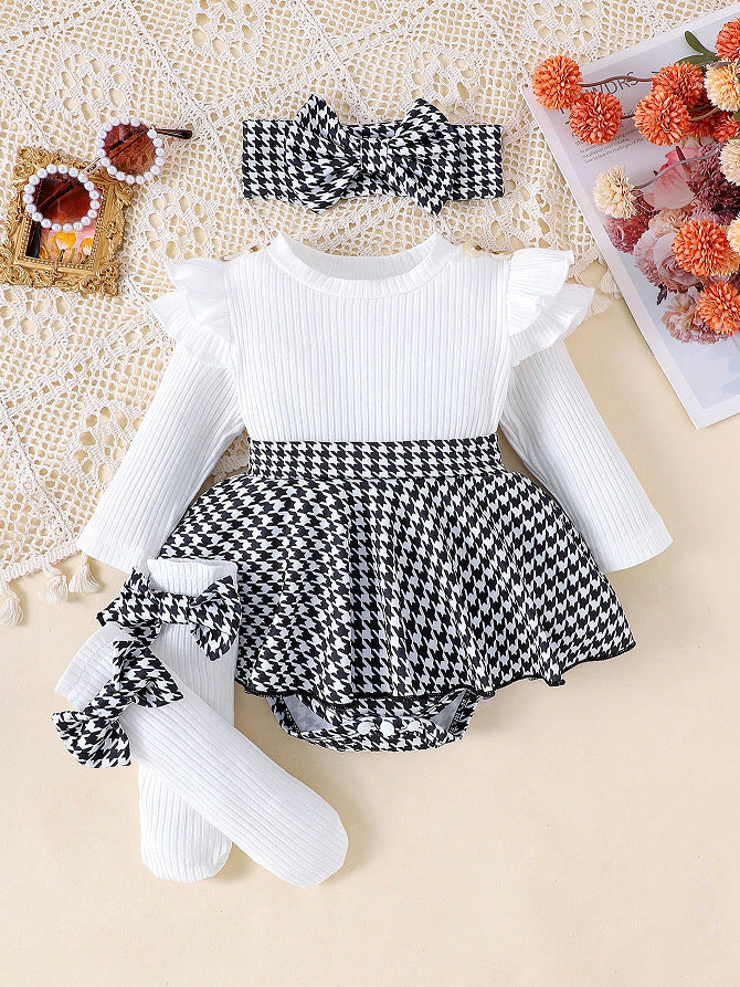 Completo Bambina 4 Pezzi Vestitino, Calzini e Fascia