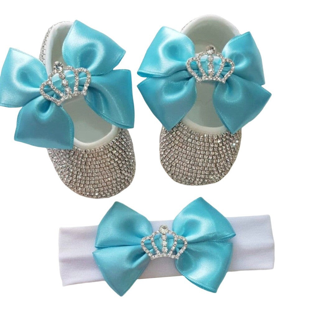 Set Scarpine e Fascia Neonata Eleganza con Strass e Fiocco
