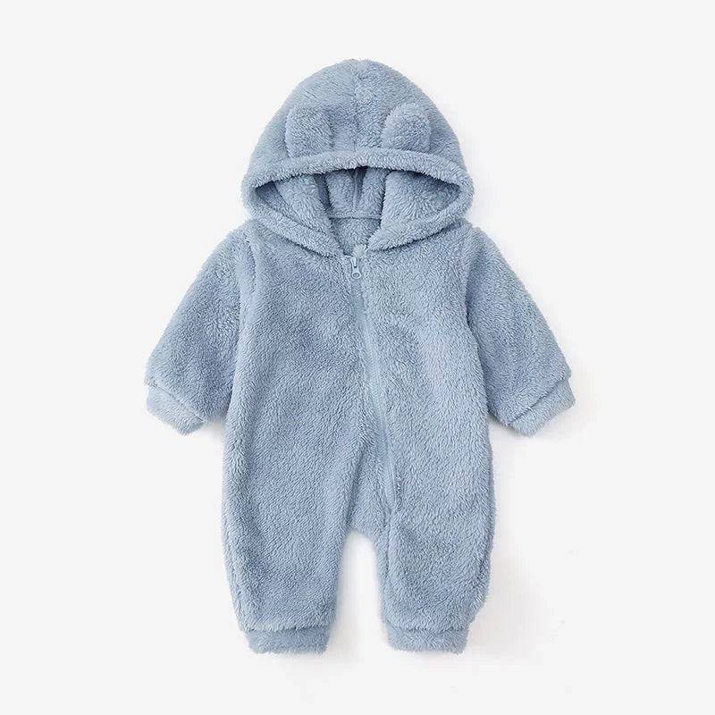 Tuta orsetto in pile con cappuccio e orecchiette – tutina invernale neonato unisex