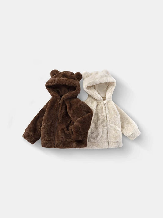 Giacca Peluche Bambino con Cappuccio e Orecchie Orsetto