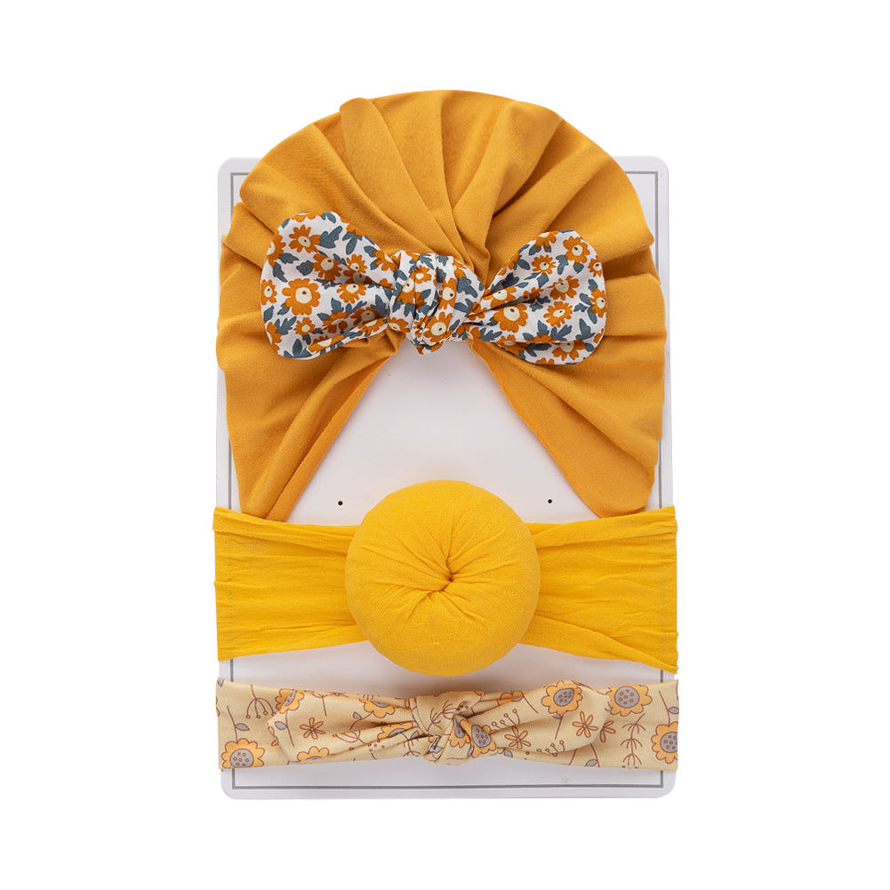 Set di Turbante e Fasce per Neonati con Fiocco Stampato