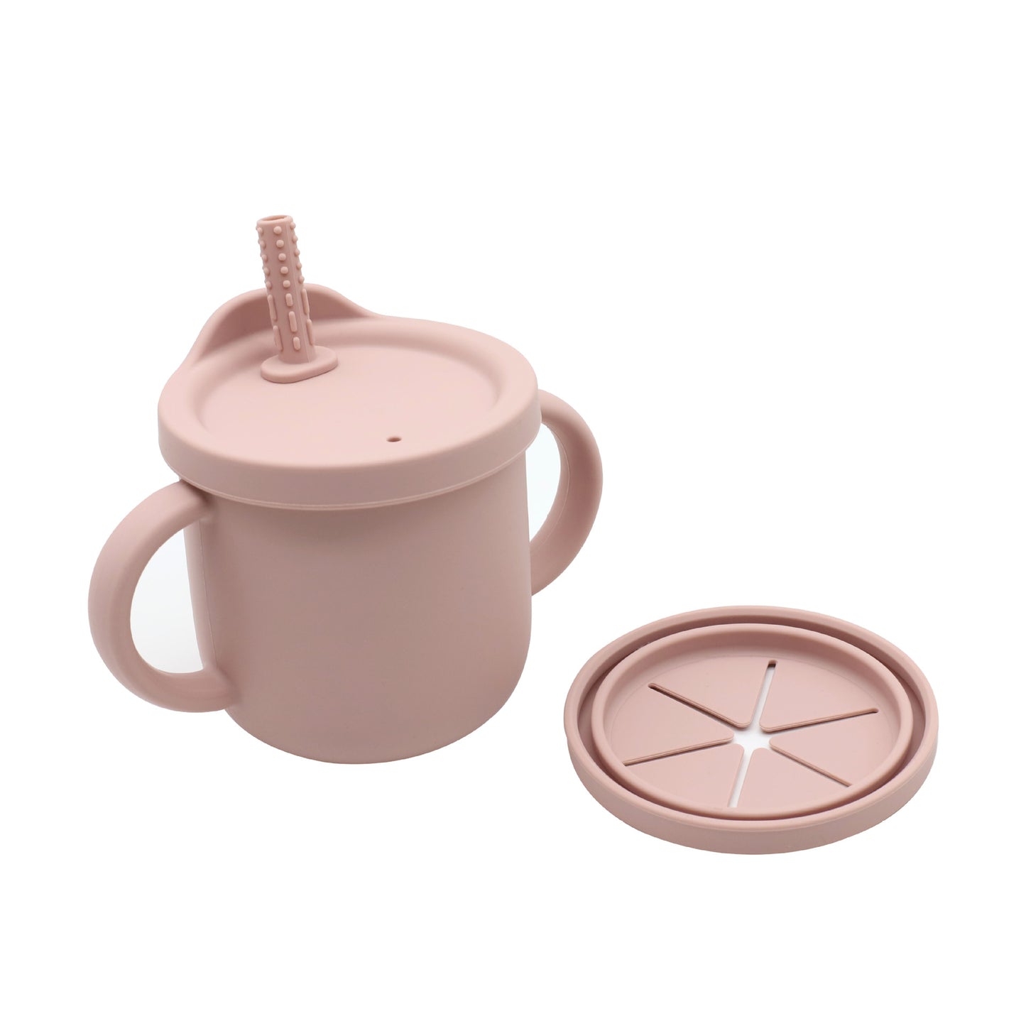 Tazza in Silicone 2 in 1 per Bambini con Cannuccia e Coperchio Snack