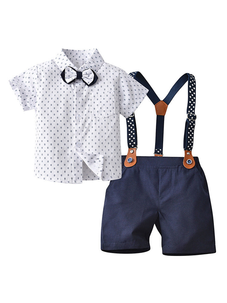 Completo Elegante bimbo Camicia con Papillon, Bretelle e Shorts