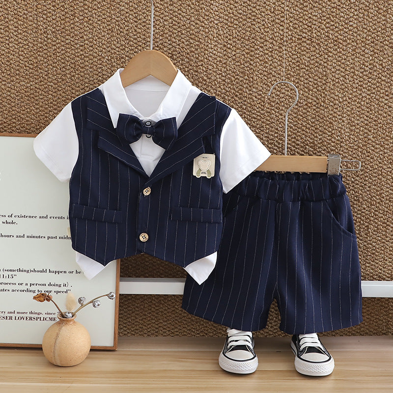 Completo Elegante Estivo Bimbo Camicia, Gilet, Papillon e Pantaloncini