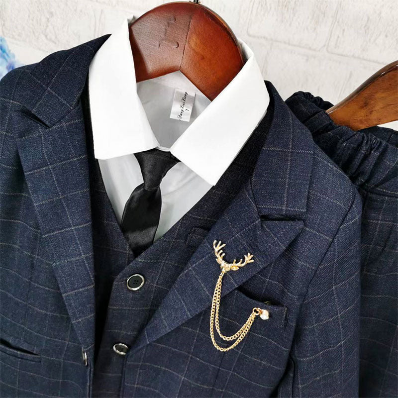 Completo Elegante Bambino 4 Pezzi – Giacca, Gilet e Pantaloni Nero con Cravatta