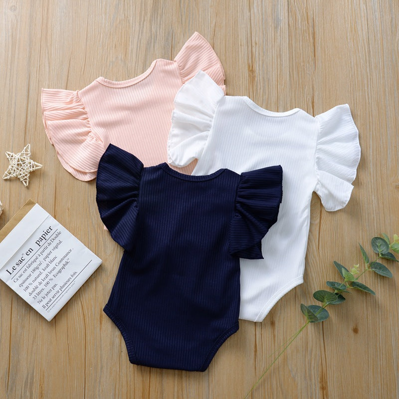 T-shirt / Body Bimba con Maniche Volant Tessuto a Costine, Look Chic