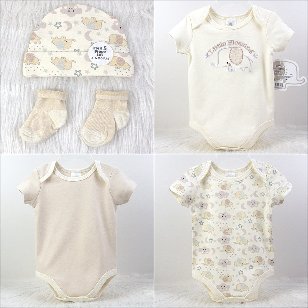 Set Nascita Neutro Bimbo/ Bimba in cotone 5 Pezzi - Body, Cappellino e Calzini