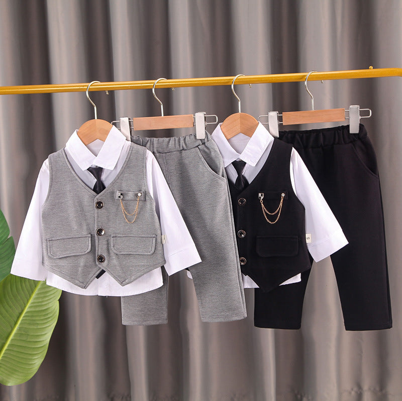 Completo Elegante Bambino Camicia, Gilet e Pantalone con Catena Decorativa