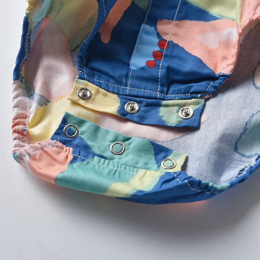 Completo Estivo 3 Pezzi per Bambino – Body Camicia Floreale, Pantaloncini con Bretelle e Papillon