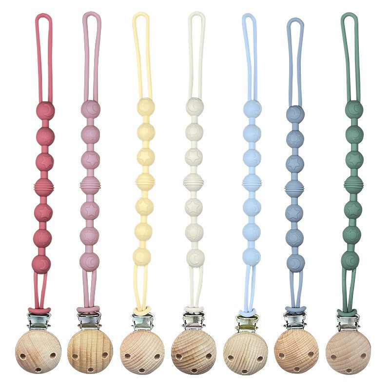 Catenina in Silicone con clip in Legno Naturale