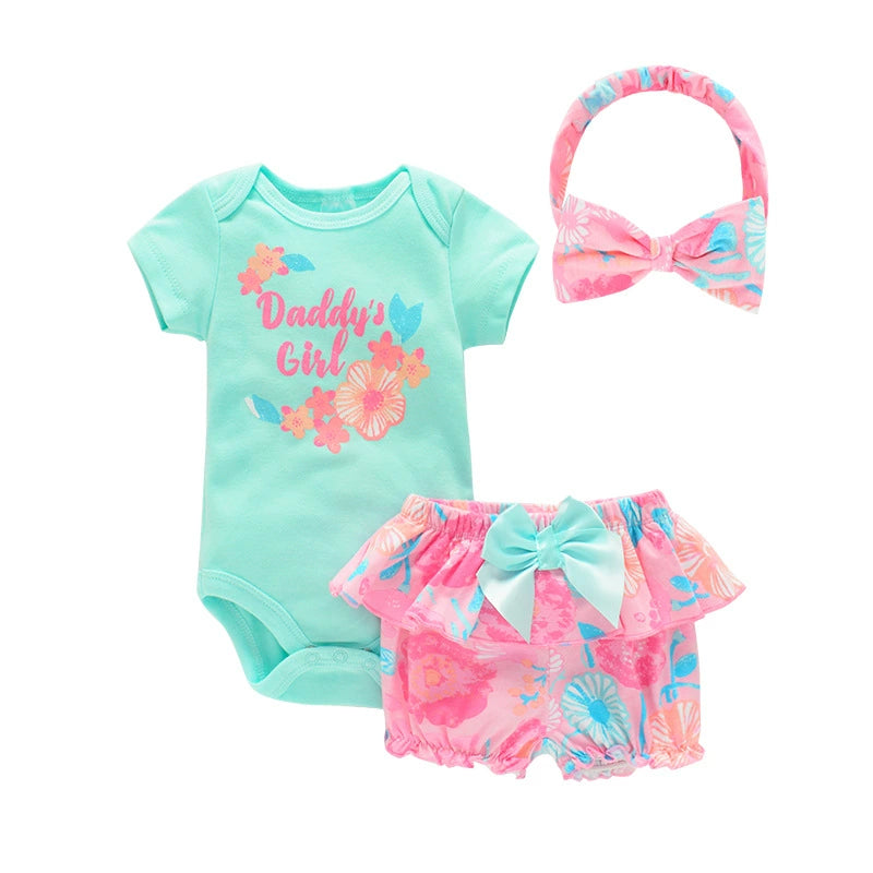 Completo Estivo Neonata Body, Bloomers e Fascia Coordinata