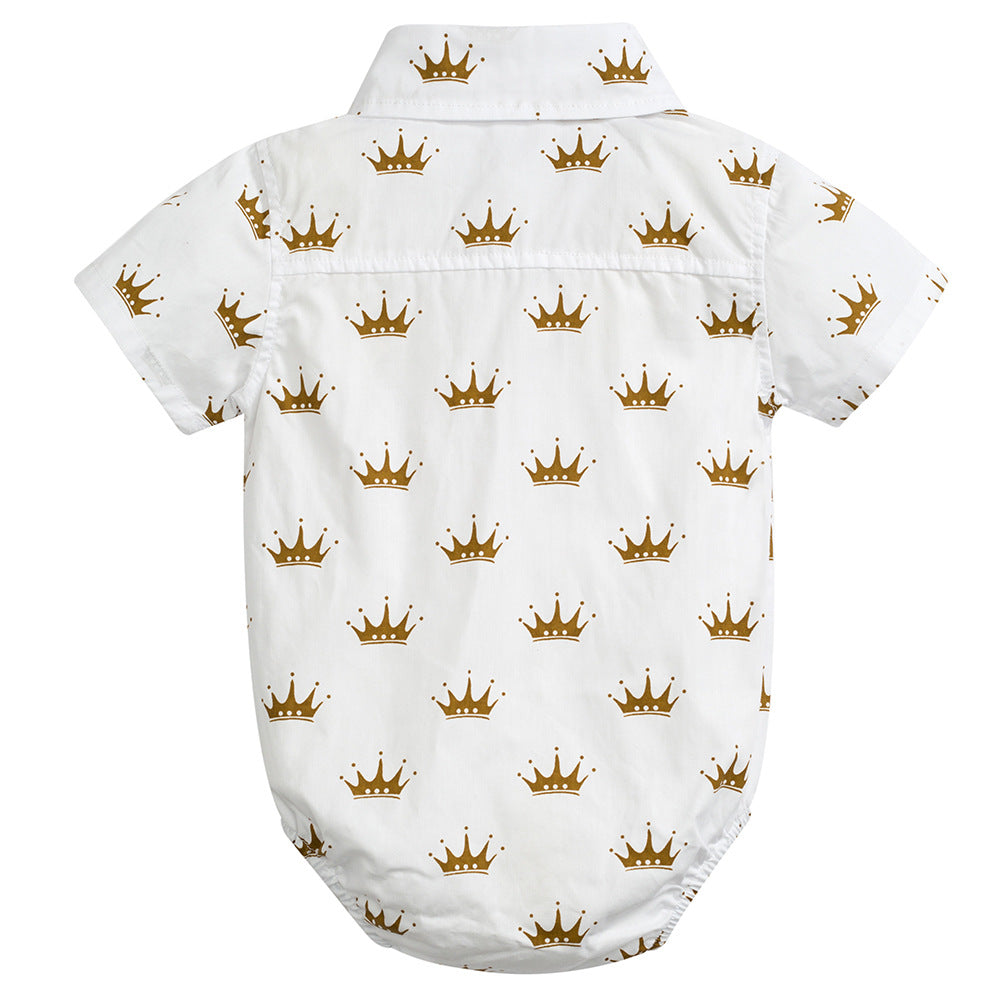 Body Camicia Elegante per Neonato Stampa Corone con Papillon