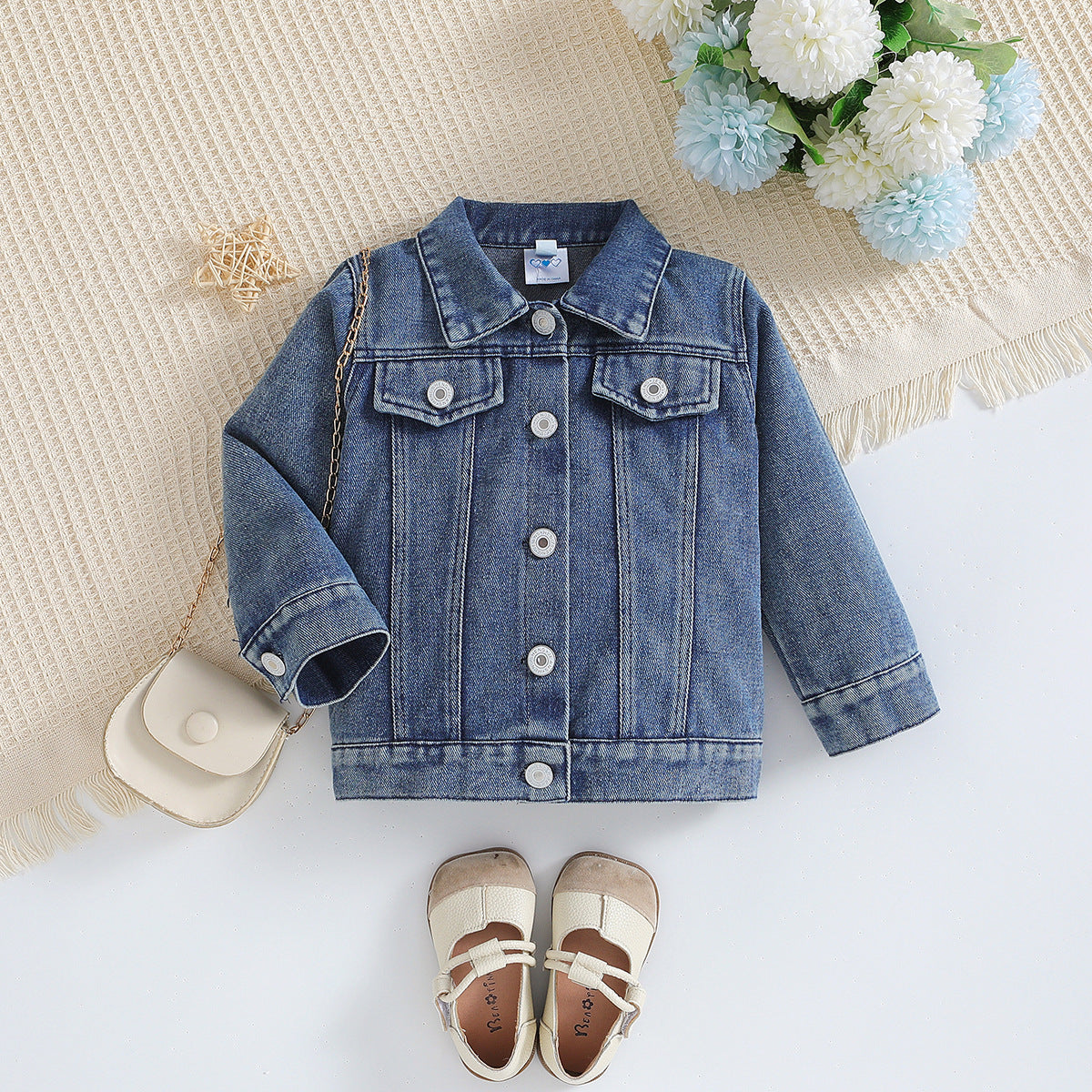Giacca di Jeans Bambino con Ricamo Applicato