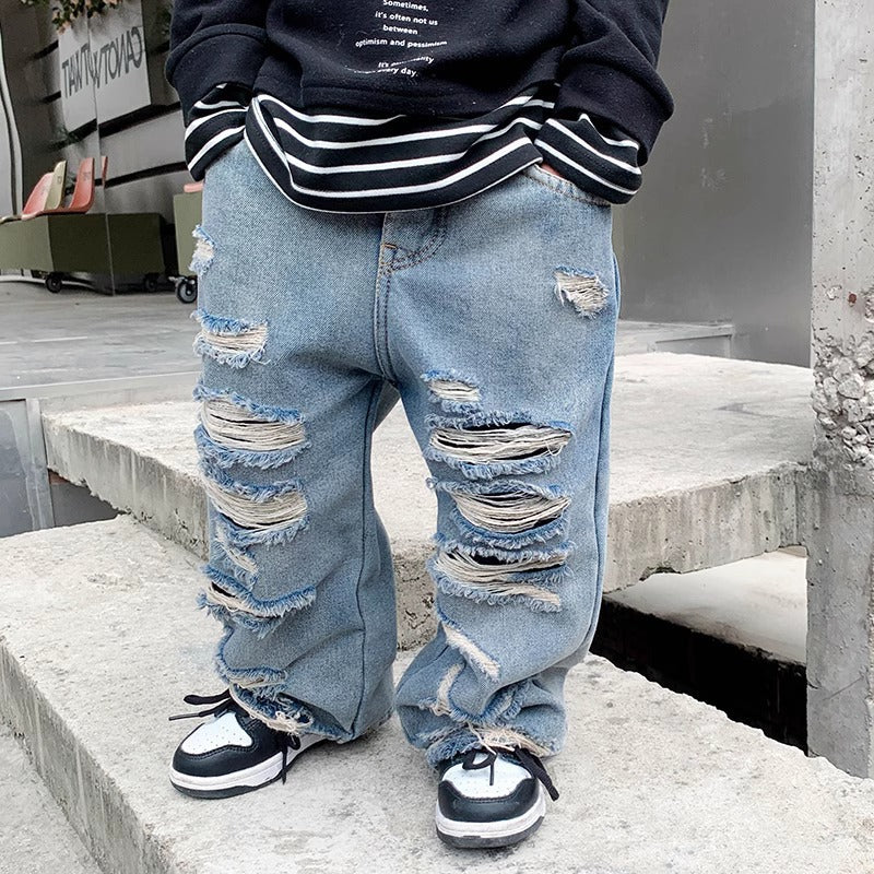 Jeans Bambino Oversize Effetto Strappato Estremo
