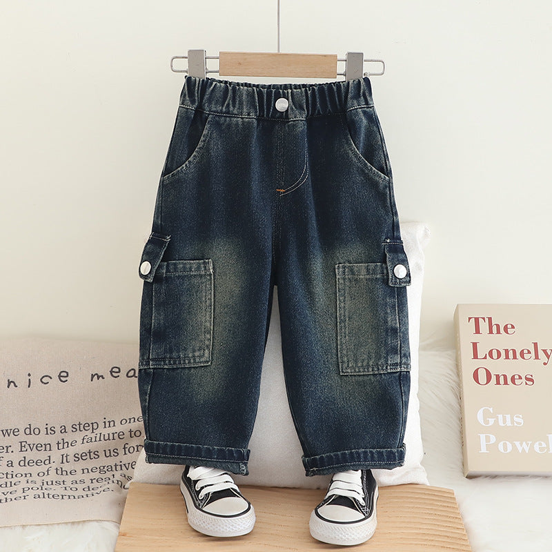 Pantaloni Cargo Bimbo in Denim Stile Casual