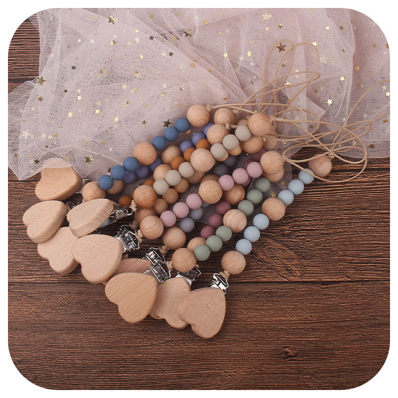 Portaciuccio in Legno e Silicone Cuore– Design Naturale con Perline