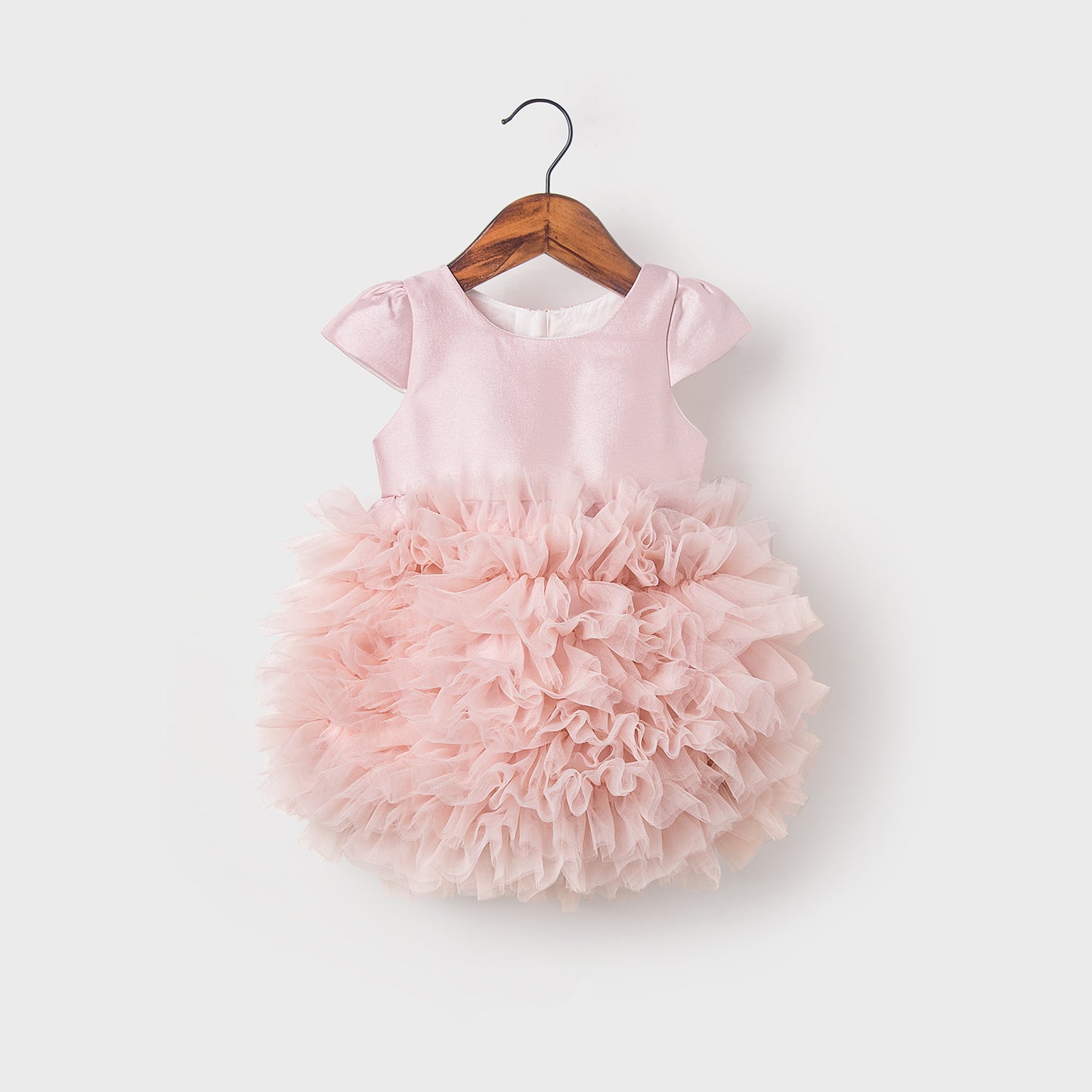 Abito Cerimonia Bambina Rosa Gonna Voluminosa in Tulle e Fiocco Satinato