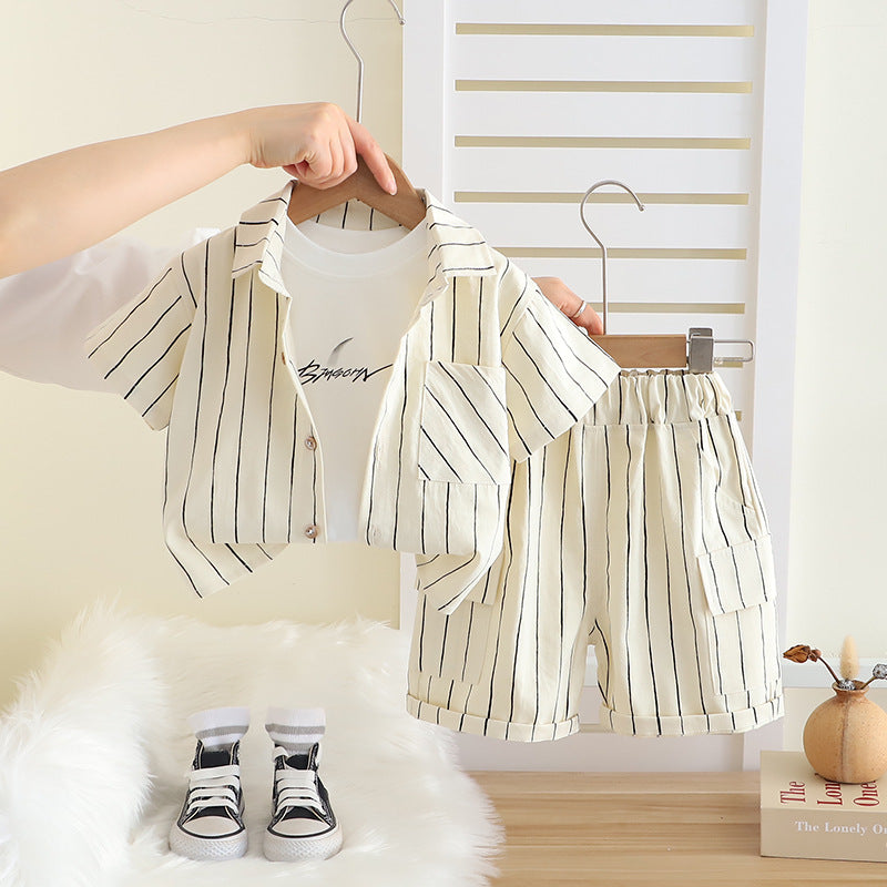 Completo Estivo Bambino "Urban Stripes" - Camicia, Maglietta e Shorts Coordinati