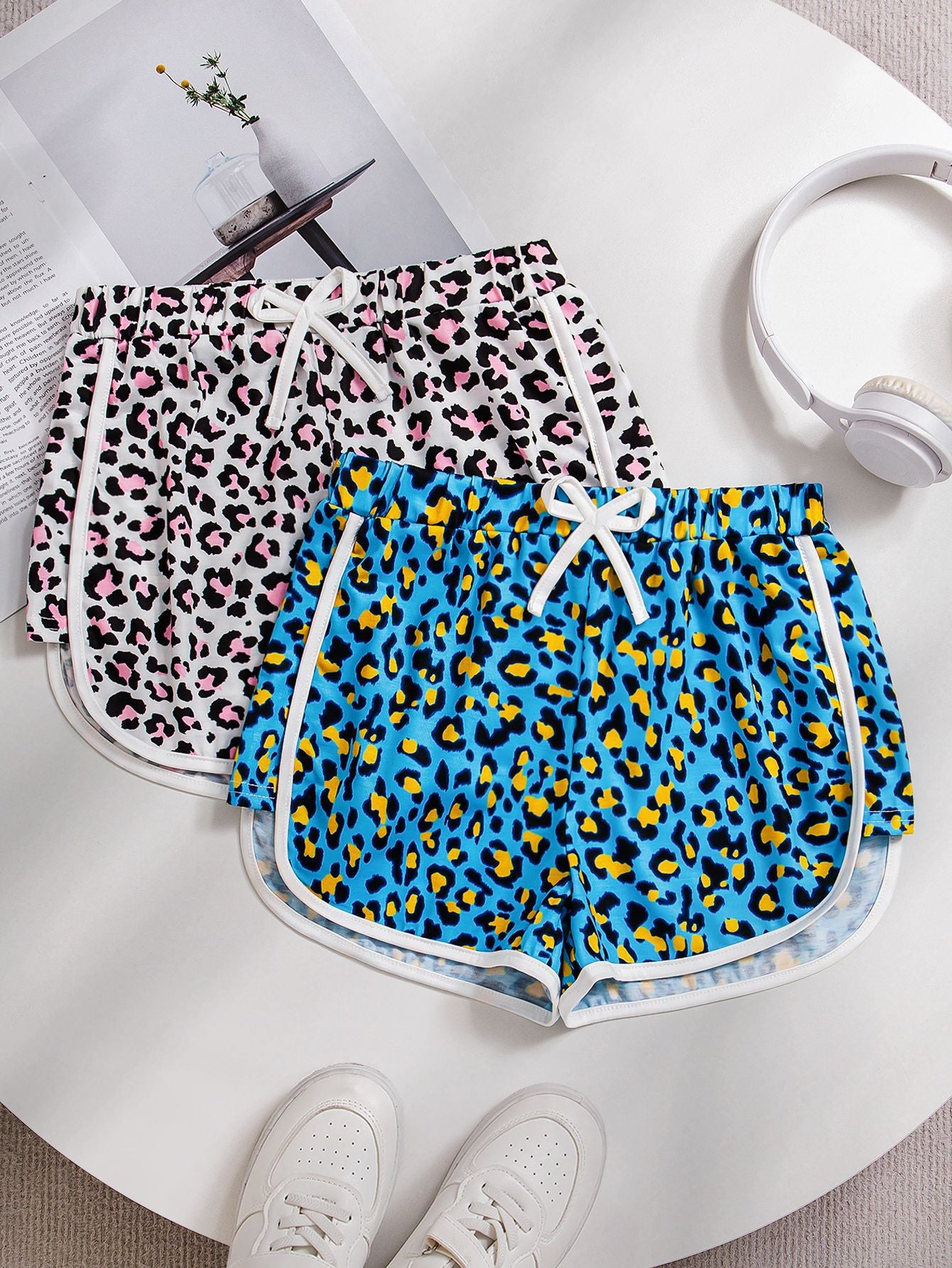 Shorts 2pz Bambina Estivi Fantasia Animalier Leopardata
