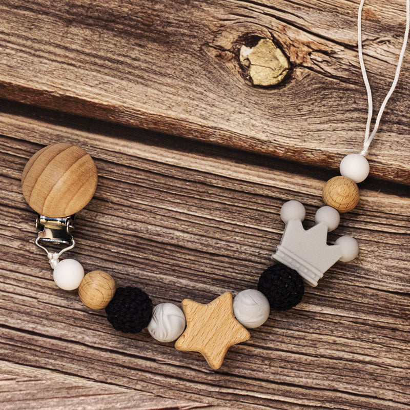 Portaciuccio in Legno e Silicone – Design Naturale con Perline