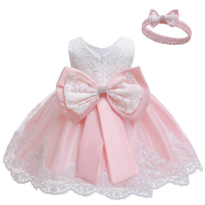 Vestito Elegante per Bambina con Fiocco e Pizzo - Completo con Fascia Coordinata