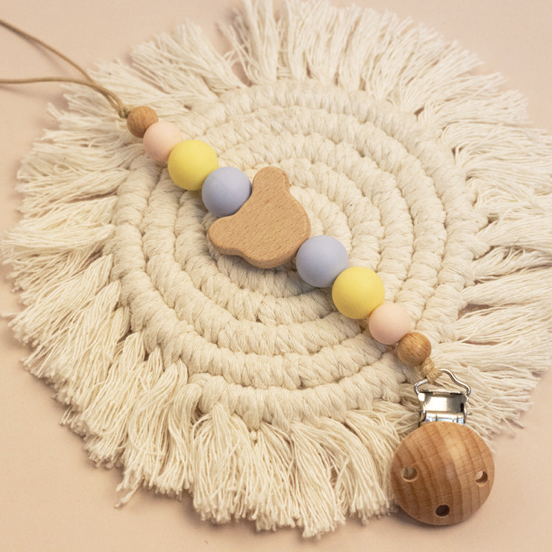 Portaciuccio in Legno e Silicone Orsetto – Design Naturale con Perline