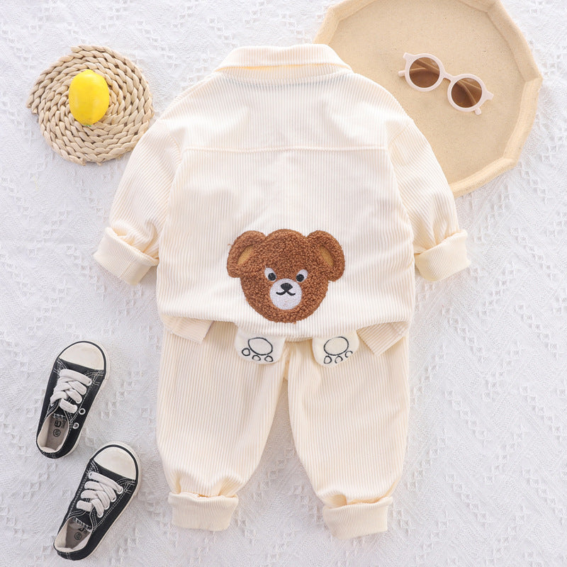 Completo bambino in velluto a coste con giacca, pantaloni e t-shirt - Orsetto Smile