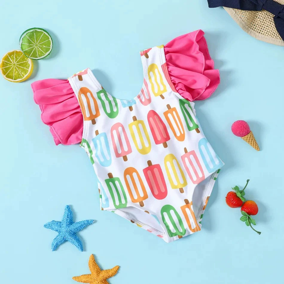 Costume Intero Bambina “Dolce Estate” Ghiaccioli Colorati & Maxi Fiocco