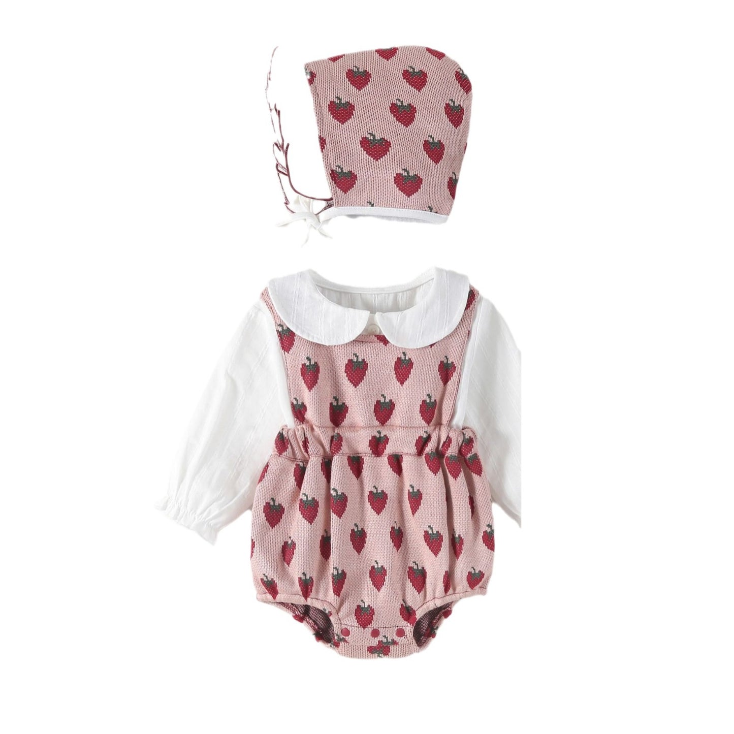 Completo Neonato con Stampa Fragole e Cappellino Coordinato