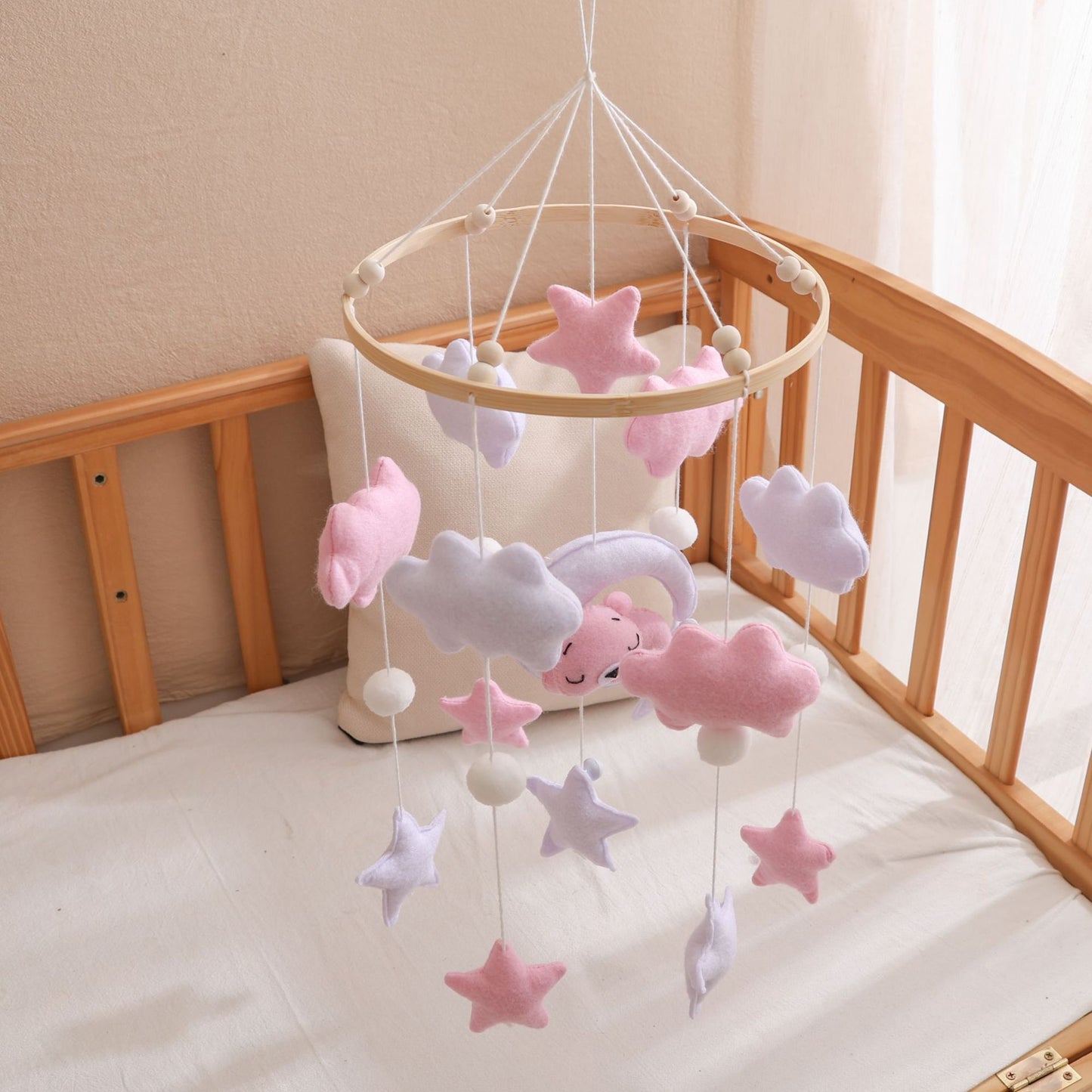 Giostrina Neonata in Feltro - Nuvole, Stelle e Luna (Rosa e Lilla)