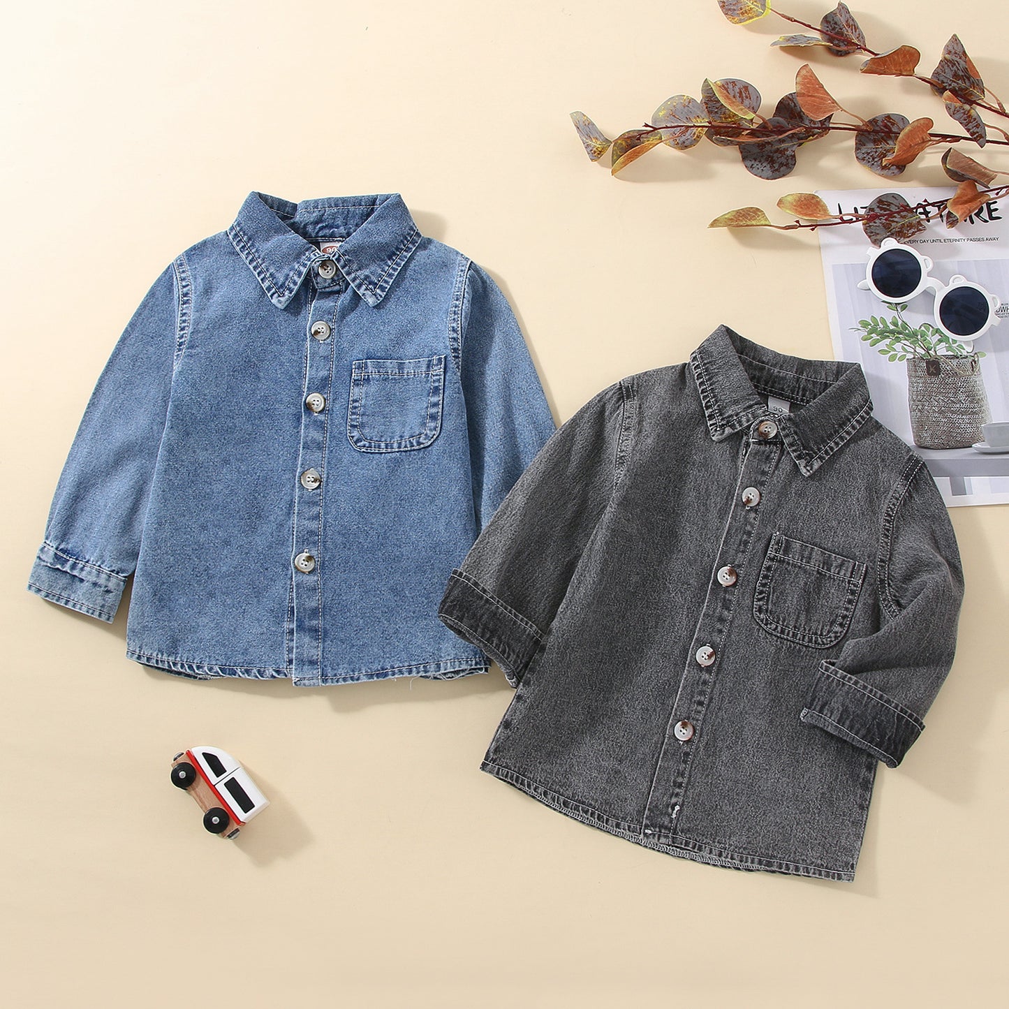 Camicia bimbo in jeans manica lunga – Modelli blu e nero slavato