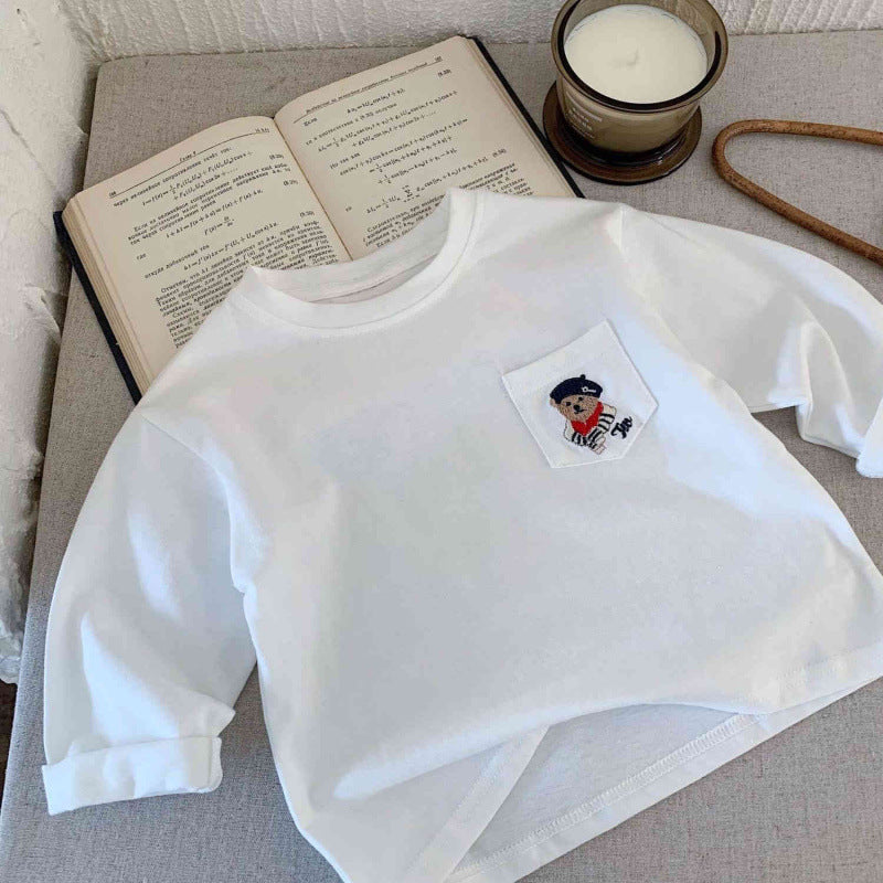Maglietta Bambino con Ricamo Orsetto Stile Casual