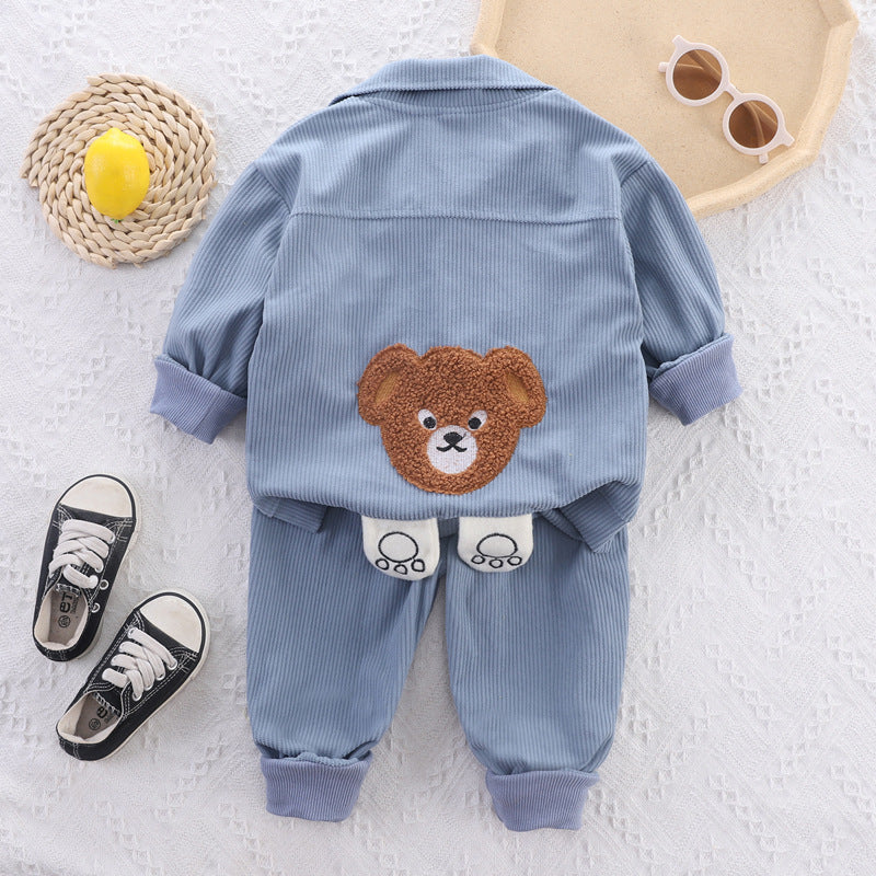 Completo bambino in velluto a coste con giacca, pantaloni e t-shirt - Orsetto Smile