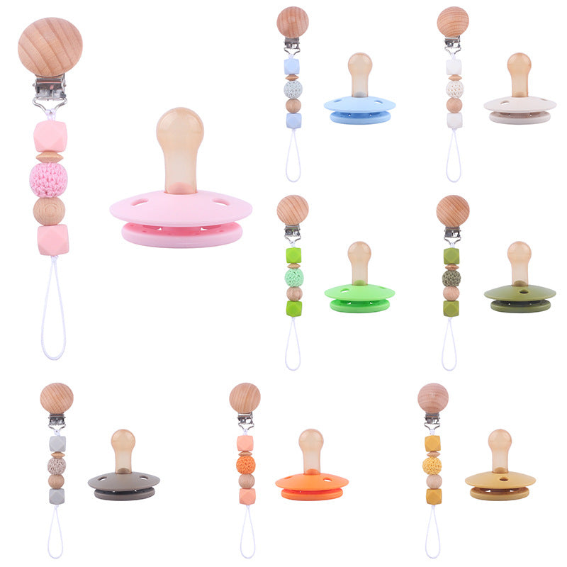 Set Ciuccio e catenina in Legno e Silicone
