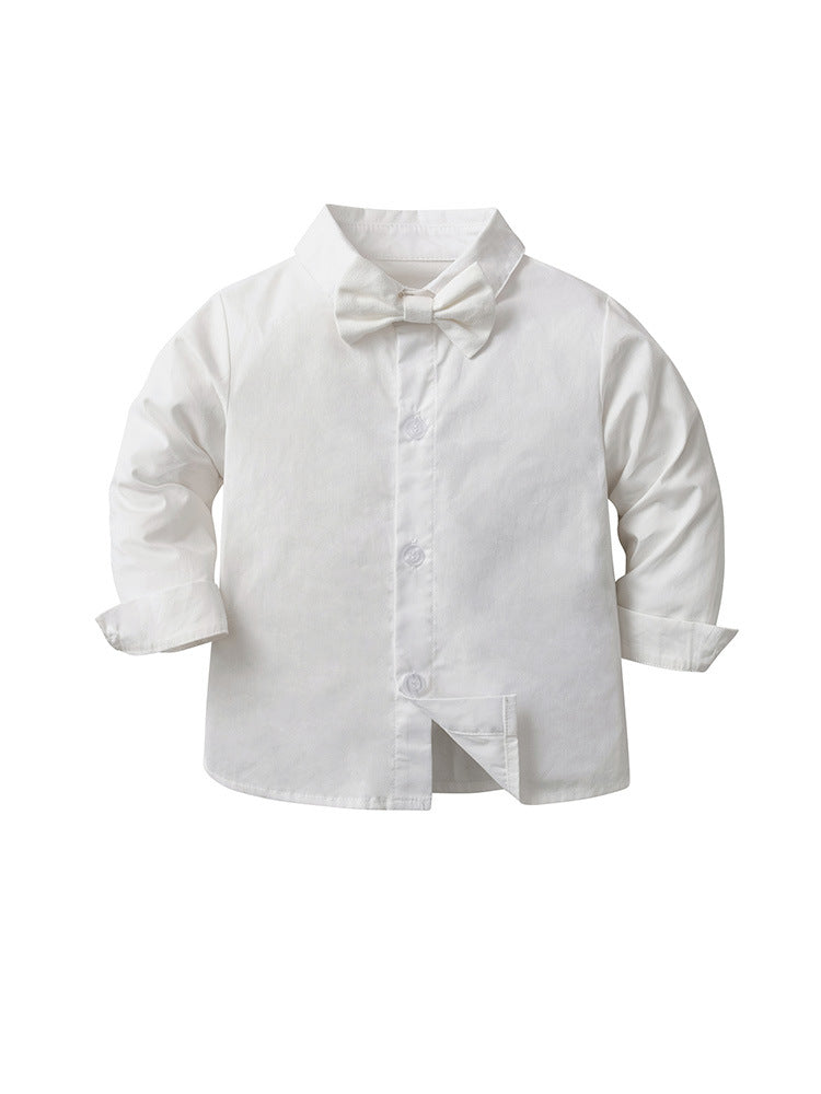 Completo Elegante Bambino 3 Pezzi Bianco Camicia, Gilet e Pantaloni con Papillon