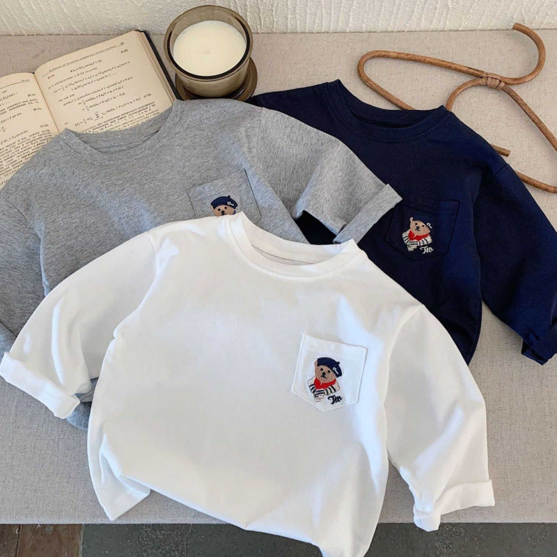 Maglietta Bambino con Ricamo Orsetto Stile Casual