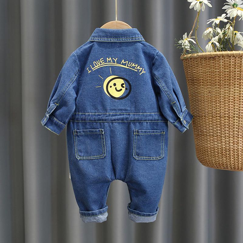 Tutina in jeans “I Love My Mummy” – con borsina coordinata e stampa retro